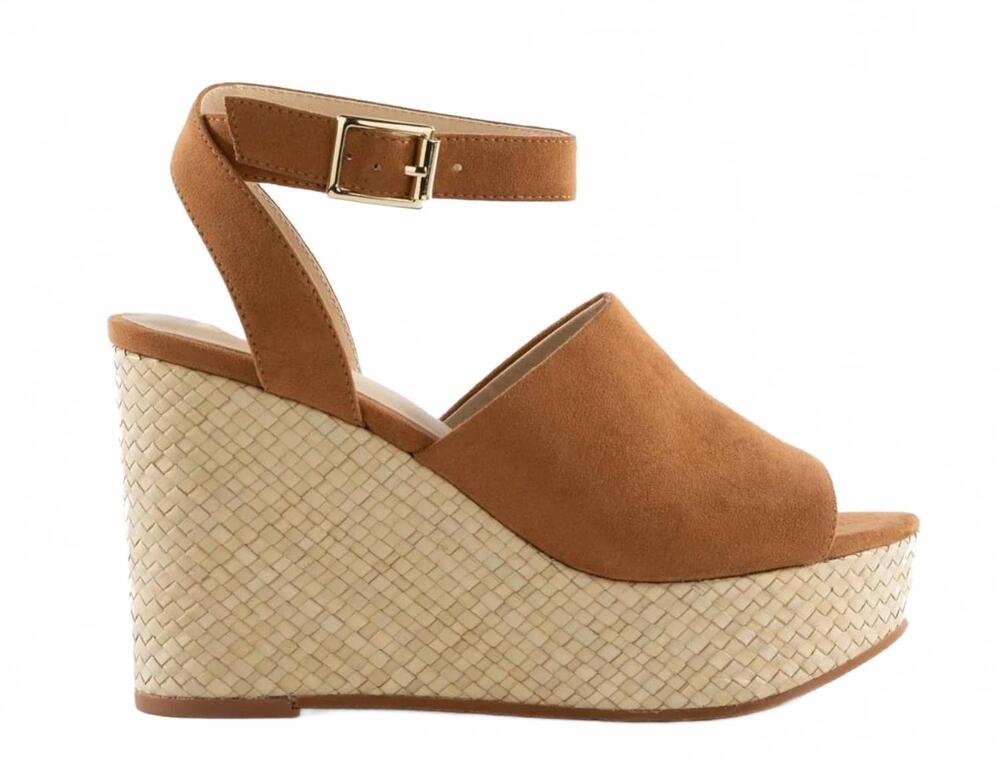 NEW BC FOOTWEAR women's wild orchids wedge sandal in cognac